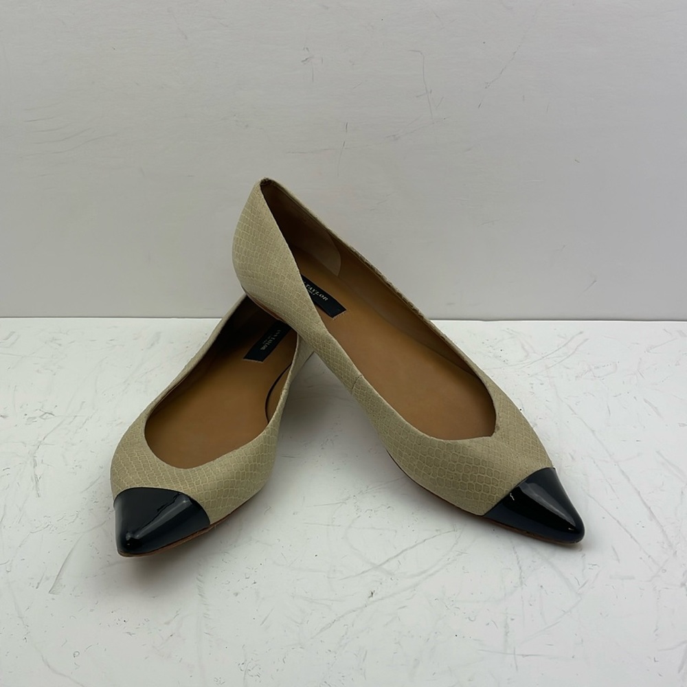 ANN TAYLOR Elizabeth Pointy Flats Shoes Snake Print Leather Black Patent Size 8